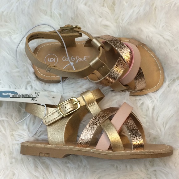 Cat Jack Girls Sz 6 Gold Rose Sandals 